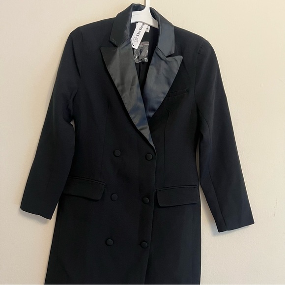 The Drop Blazer Mini Dress Satin Lapel Black Size XS New - Picture 3 of 5